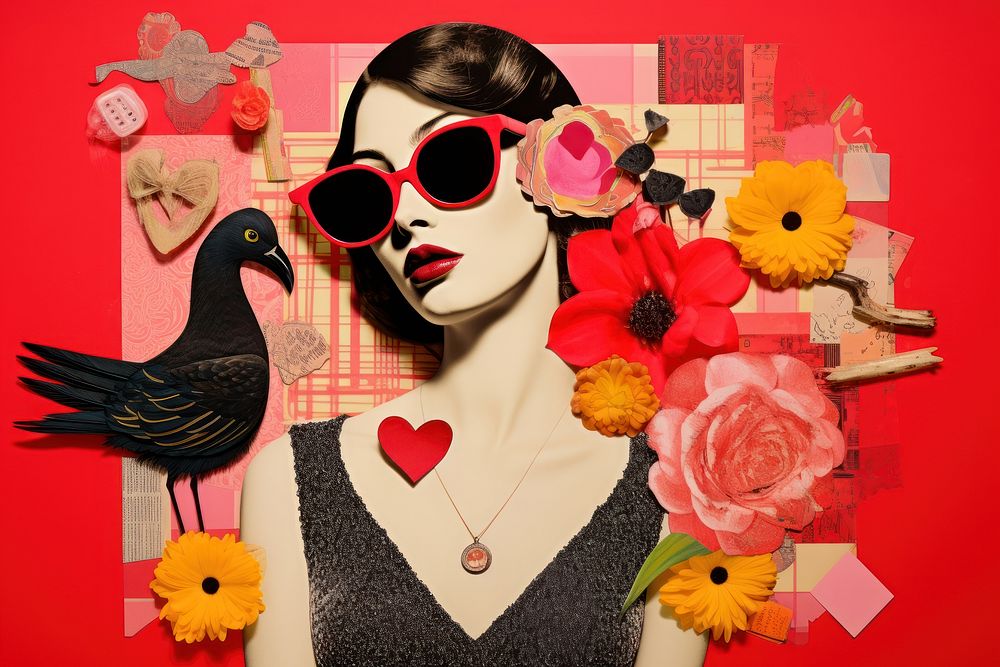 Retro collage of love art sunglasses flower.