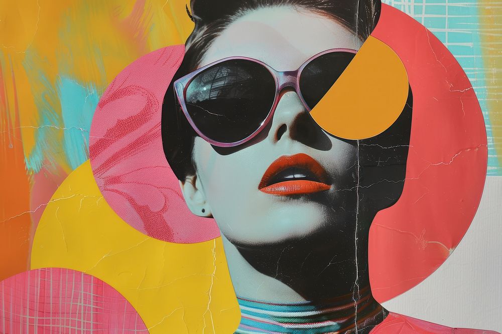 Retro collage of love art sunglasses painting.