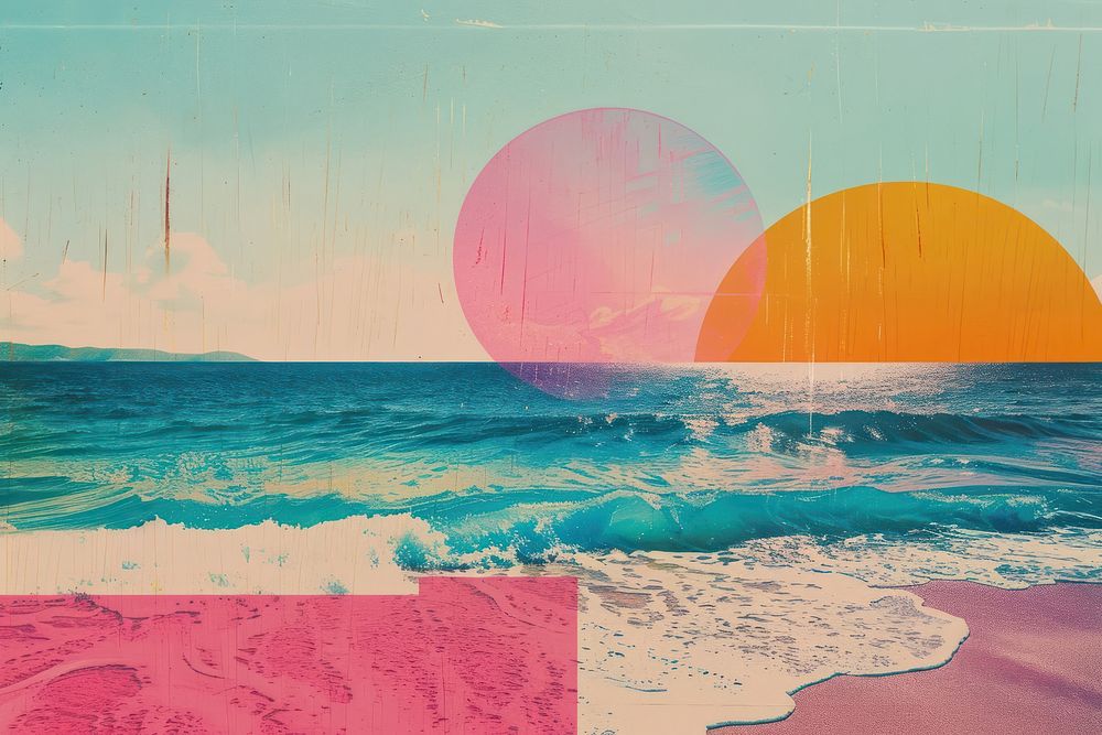 Retro collage of summer vibes beach sea art.