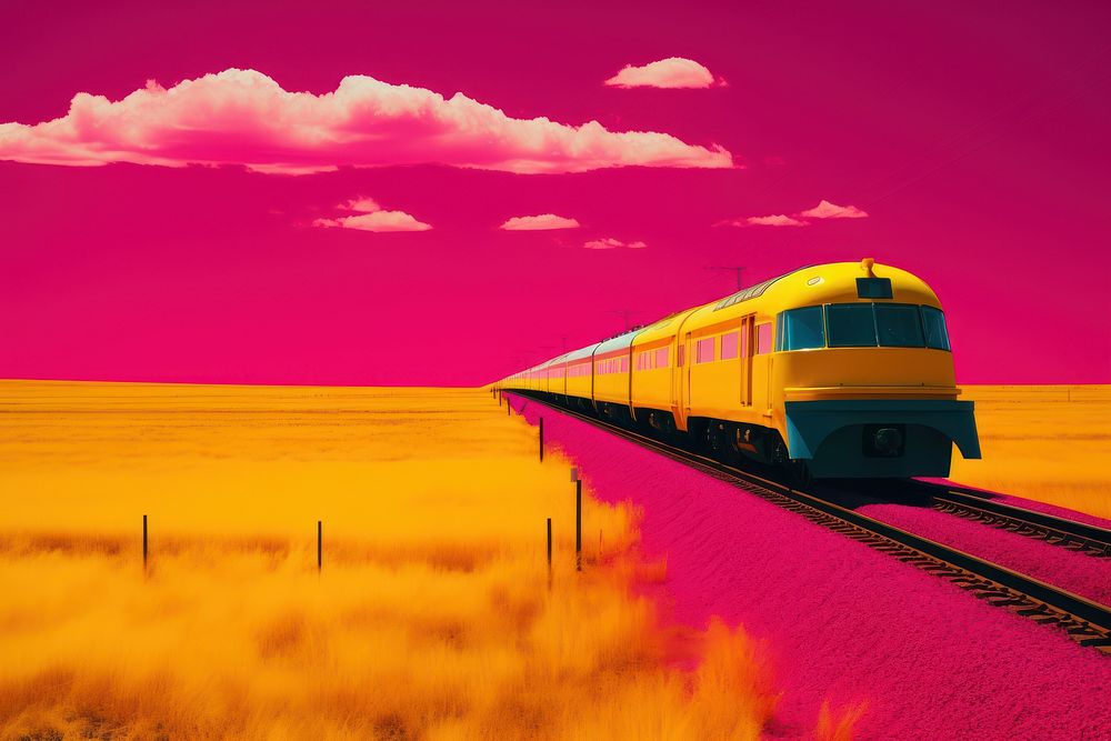 Photo of a train landscape outdoors horizon.