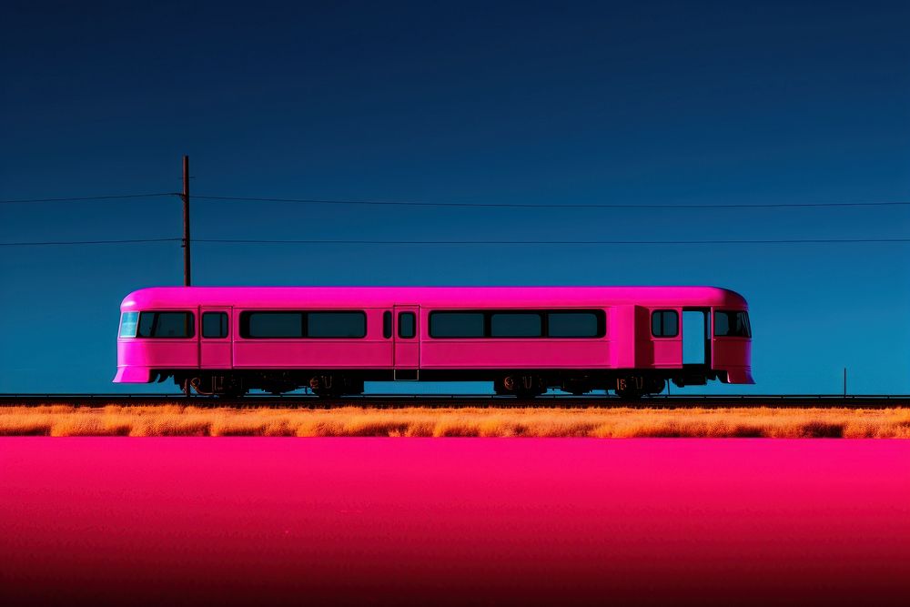 Photo of a train outdoors vehicle pink.