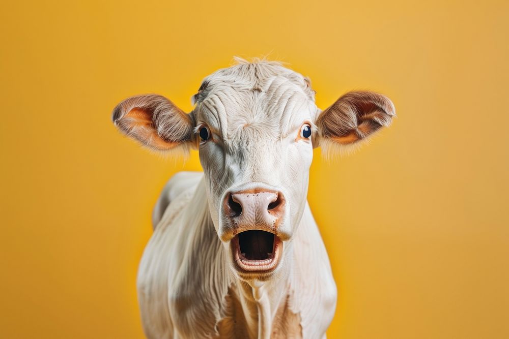 Photo of shocked cow livestock portrait mammal.