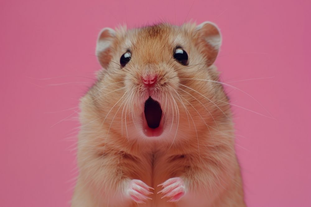 Photo of shocked hamster portrait animal rodent.