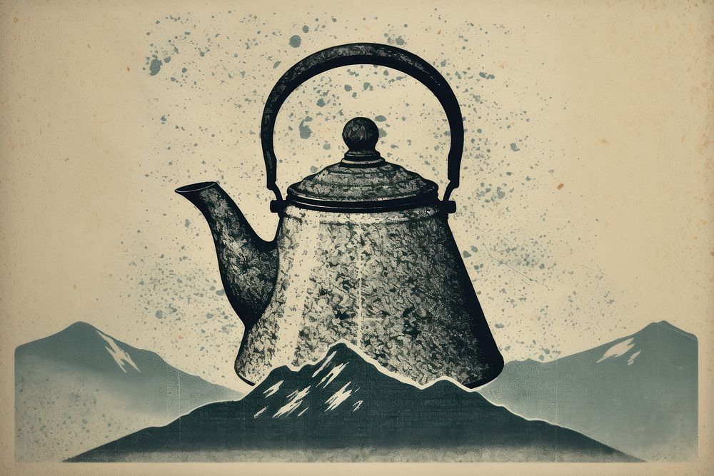 Silkscreen of a kettle teapot art cookware.
