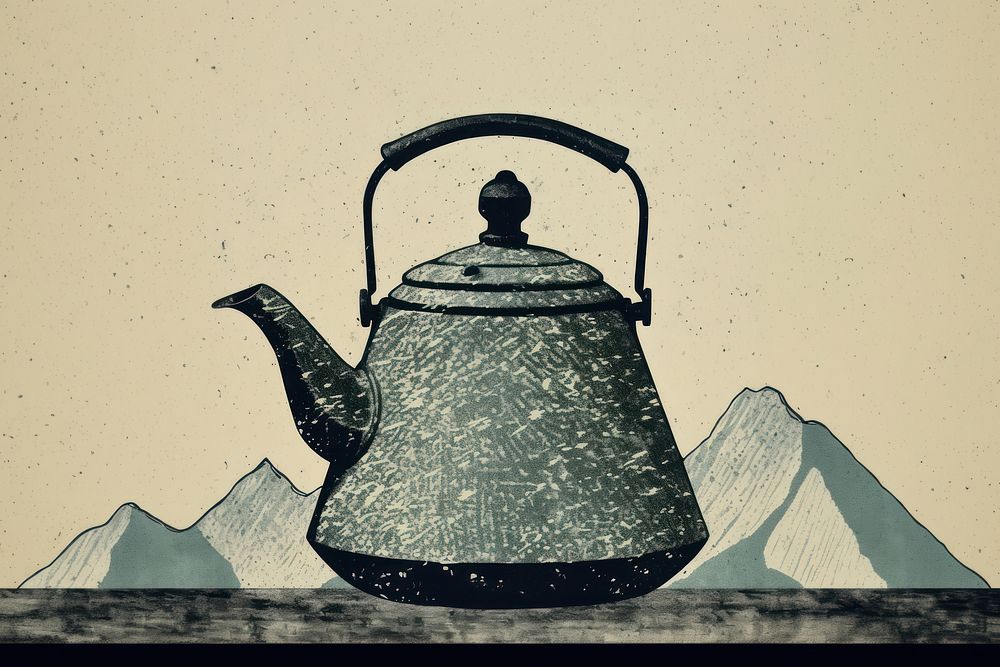 Silkscreen of a kettle teapot art refreshment.