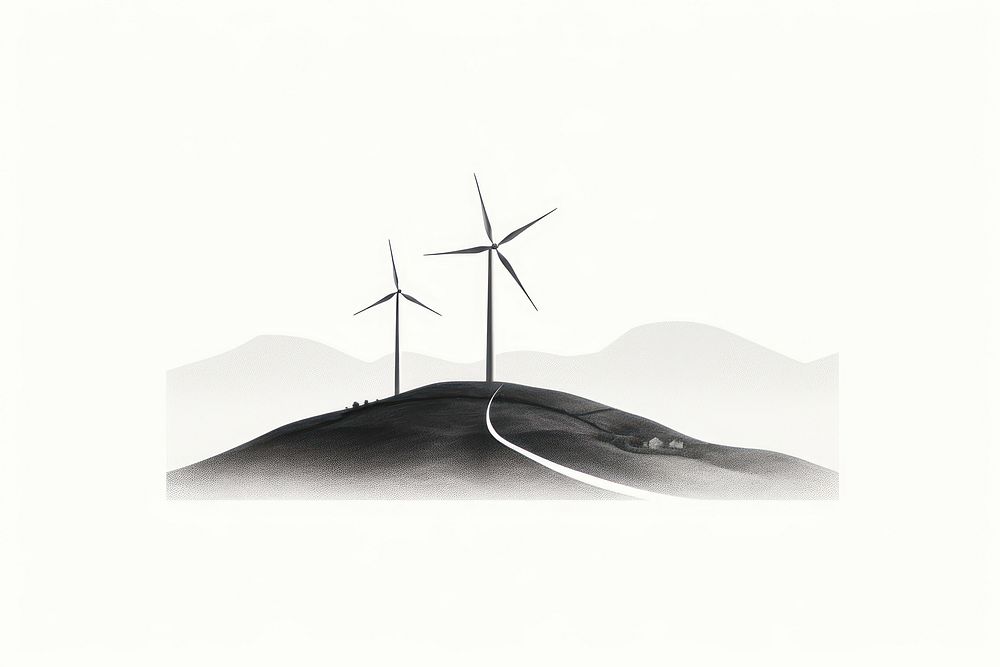 Silkscreen of a wind turbine windmill nature art.