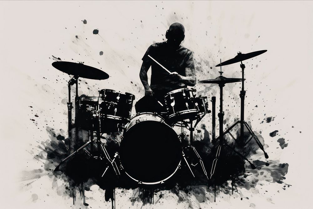 Silkscreen of drummer percussion musician drums.