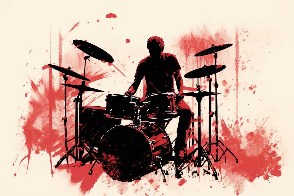 Silkscreen of drummer drums percussion musician.