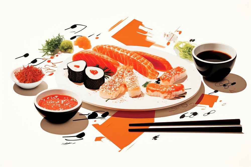 Silkscreen of japanese food sushi grain meal.