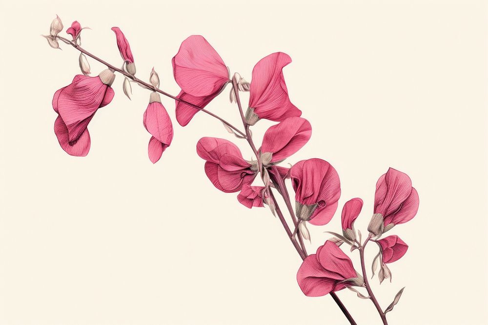 Silkscreen of sweet pea blossom flower nature.