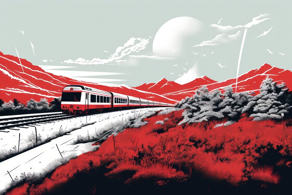 Silkscreen of train vehicle nature red.