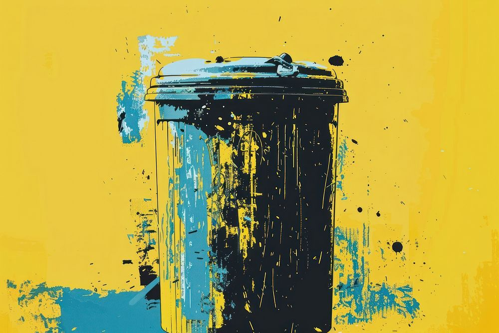 Silkscreen of trash can textured art painting.