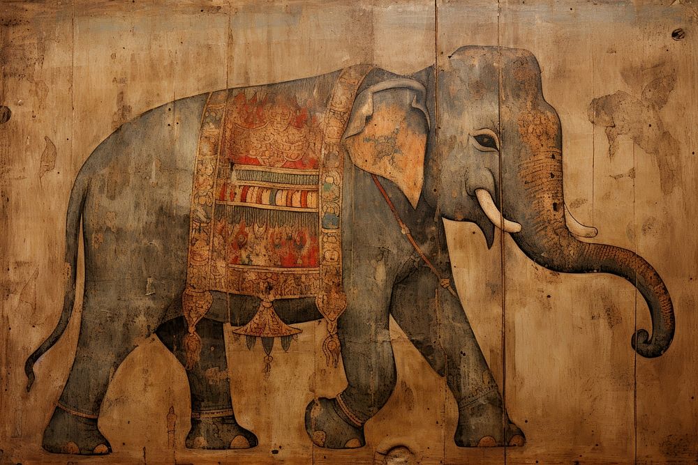 Medieval Persian painting art of war elephant wildlife animal mammal.