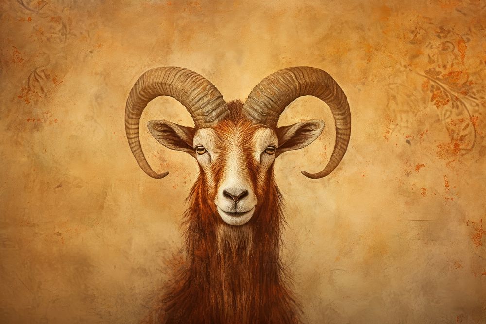 Medieval Persian painting art of goat livestock animal mammal.