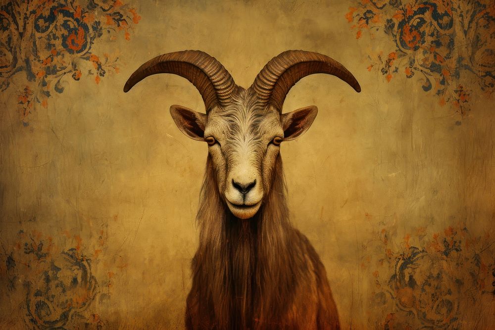 Medieval Persian painting art of goat livestock wildlife animal.