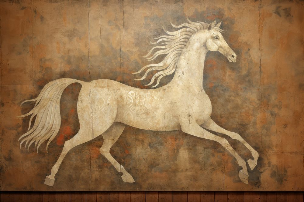 Medieval Persian painting art of horse animal mammal wall.