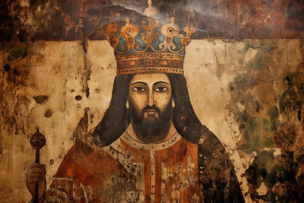 Medieval Persian painting art of king wall representation spirituality.