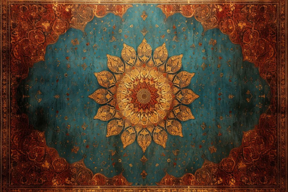 Medieval Persian painting art of Persian rug pattern backgrounds tapestry architecture.