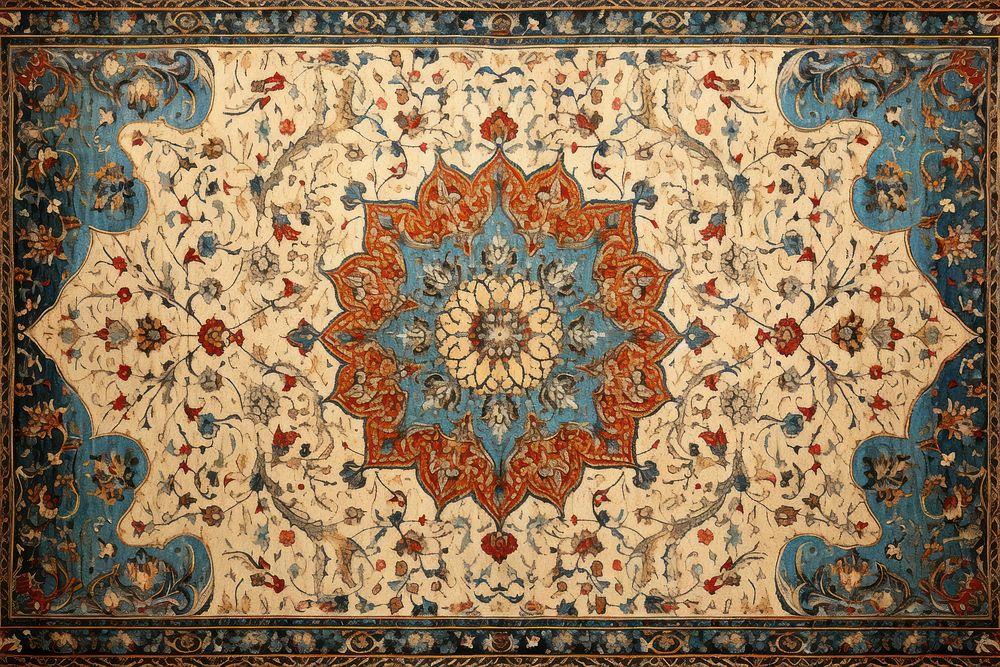 Medieval Persian painting art of Persian rug pattern backgrounds tapestry accessories.