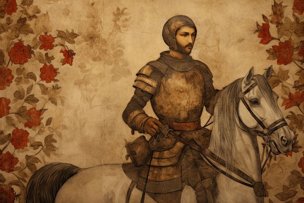 Medieval Persian painting art of solider horse wall representation.