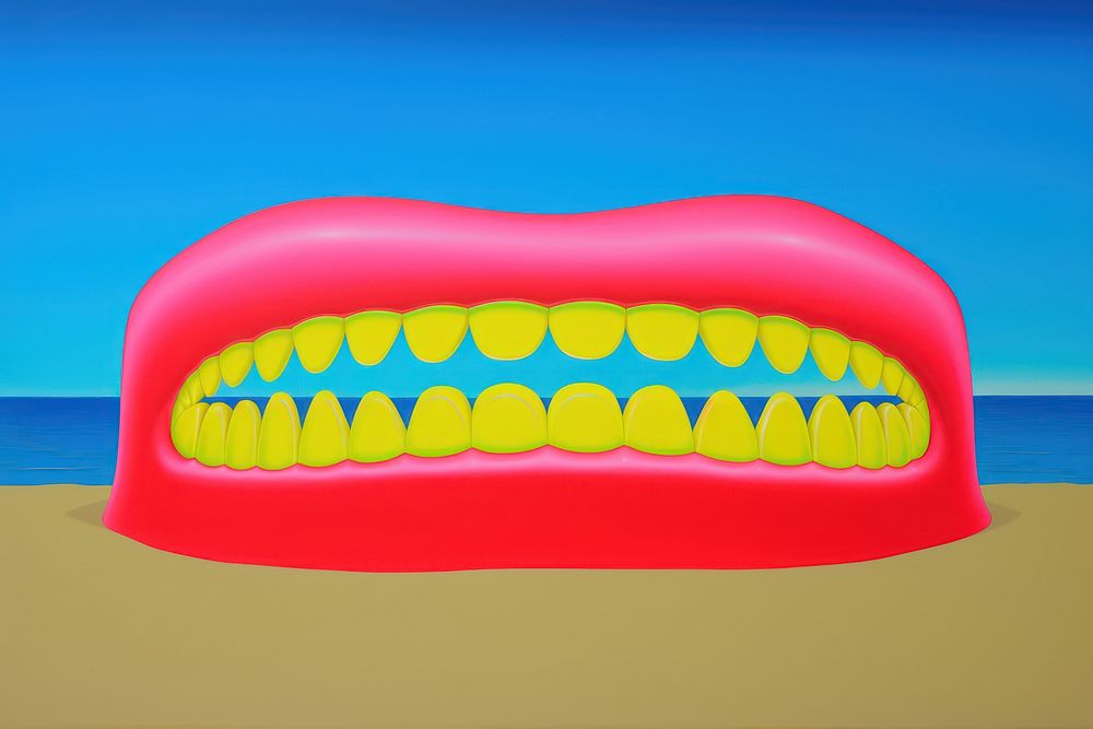Surrealistic Scene painting illustration of fangs teeth outdoors dessert.