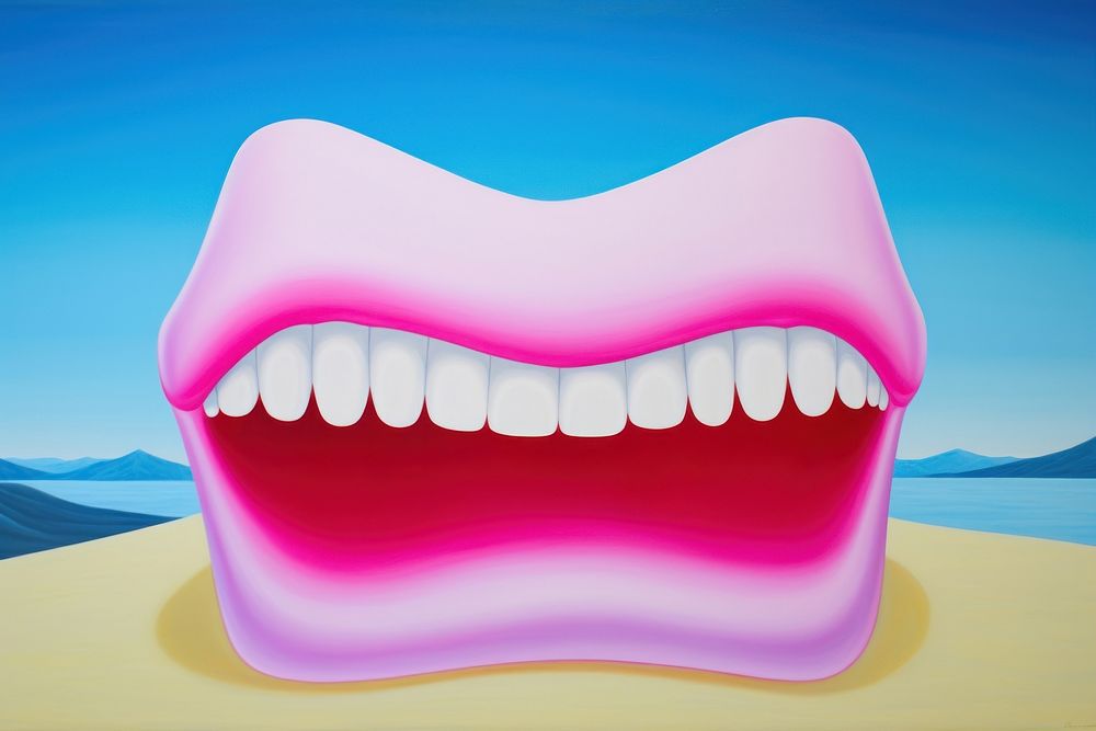 Surrealistic Scene painting illustration of fangs teeth happiness smiling.