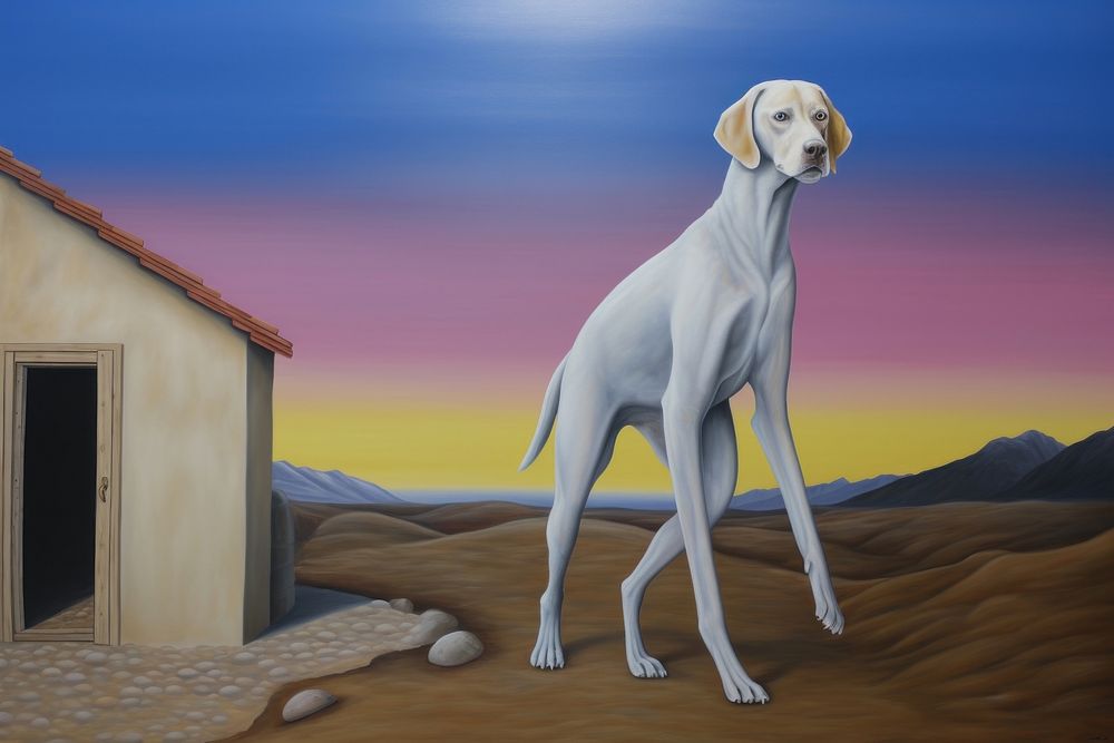 Surrealistic Scene painting illustration of dog architecture outdoors pointer.