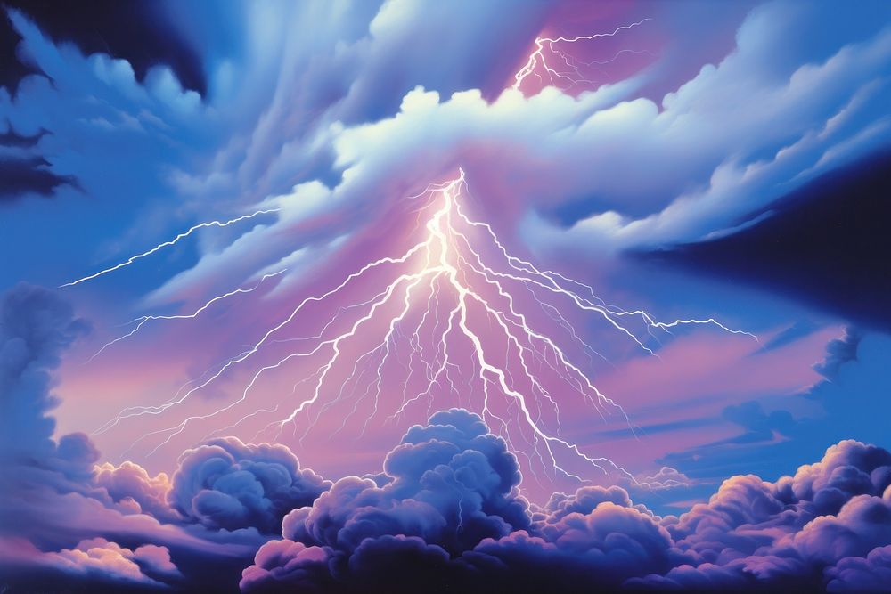 Airbrush art of storm sky thunderstorm lightning outdoors.