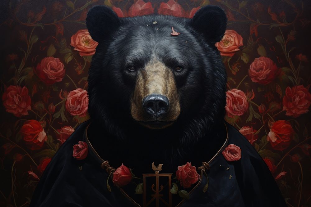 Bear in the style of reimagined religious art painting bear animal.