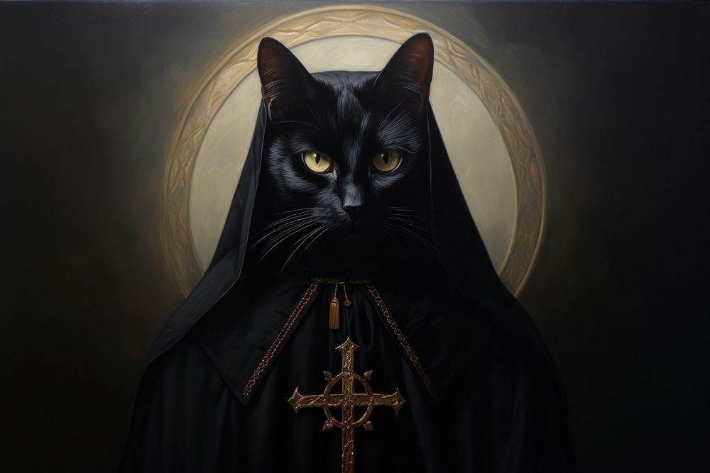 Cat in the style of reimagined religious art architecture animal mammal.