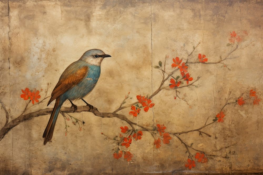 Medieval Persian painting art of Bird bird animal wall.