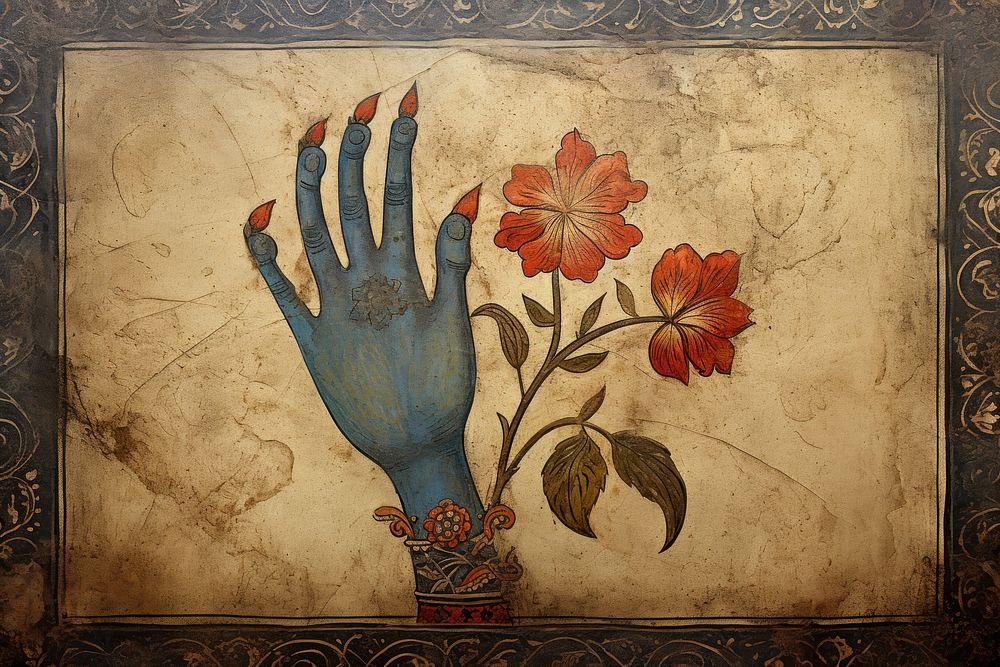 Medieval Persian painting art of Hand wall representation creativity.