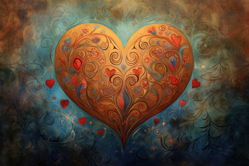 Medieval Persian painting art of Heart backgrounds heart creativity.