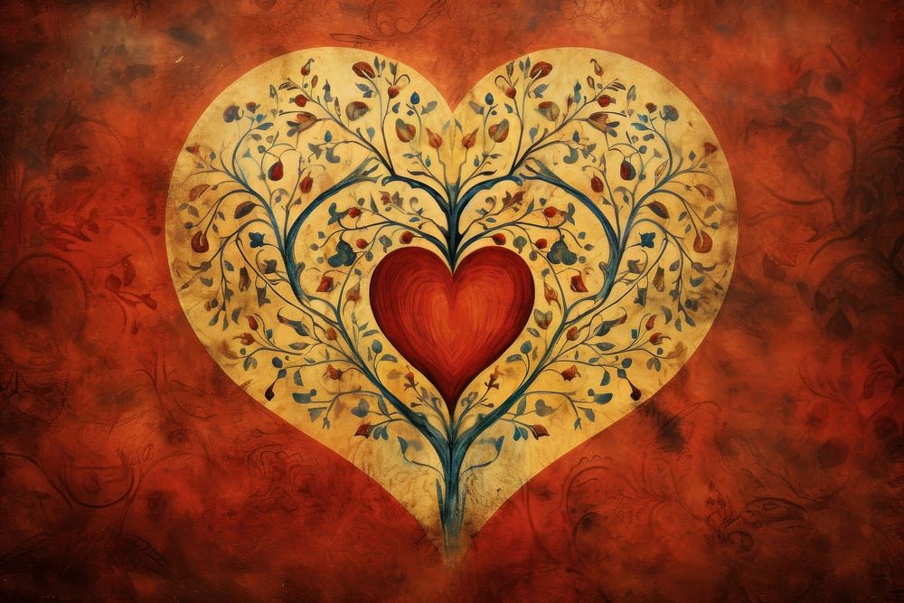 Medieval Persian painting art of Heart backgrounds heart creativity.