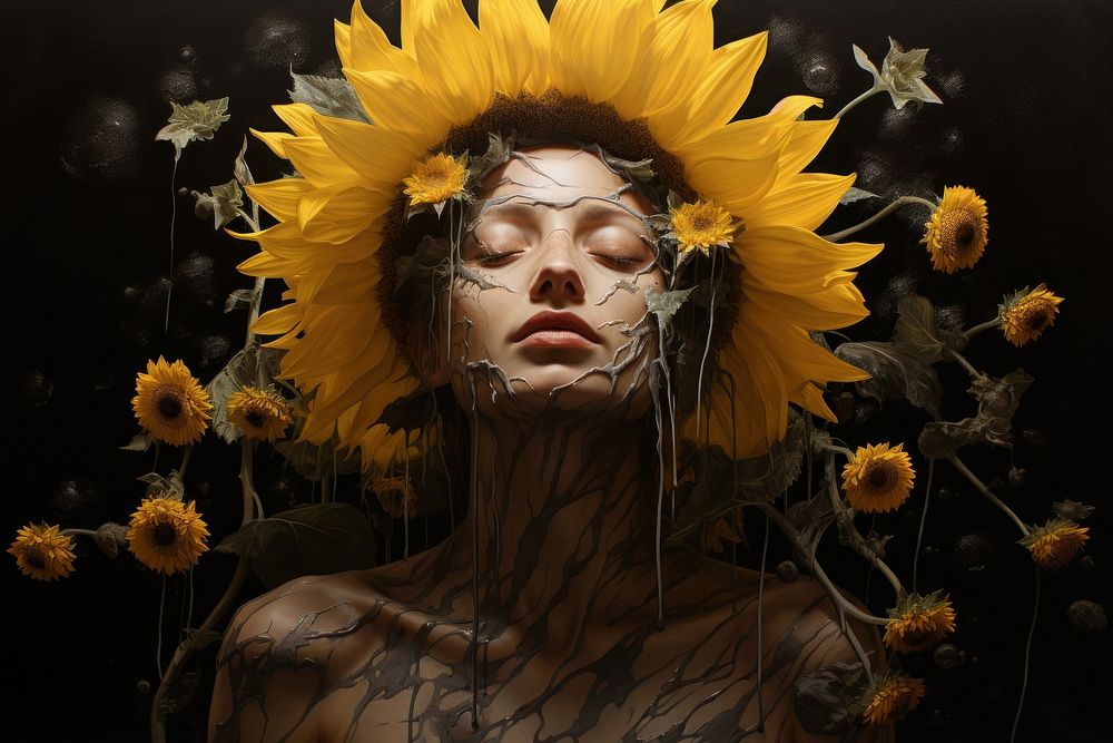 Sunflower sunflower portrait painting.