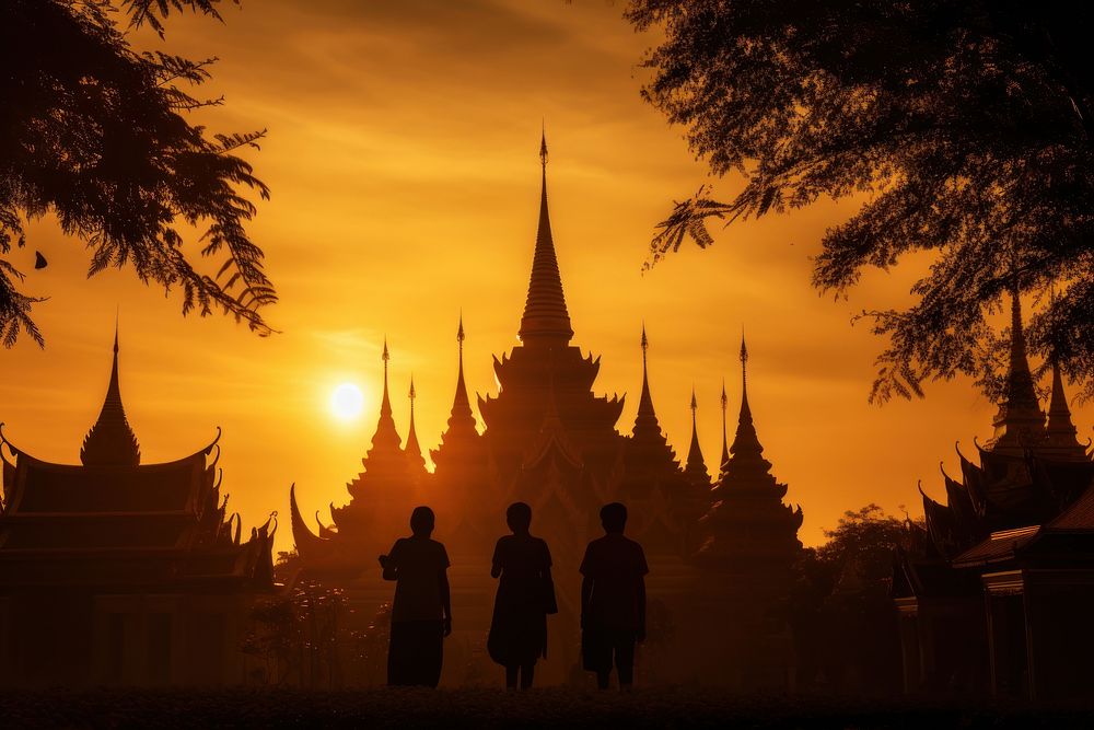 Thai Temple silhouette photography temple architecture outdoors.