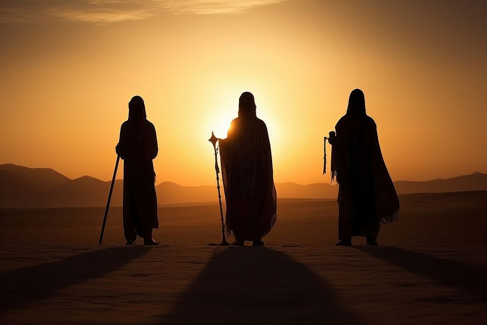 Three wise men photography backlighting outdoors.