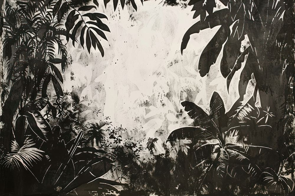 Topiccal Jungle of etching jungle art vegetation.