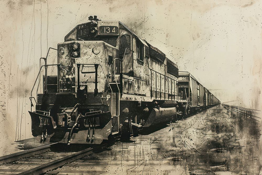 Train of etching train transportation locomotive.