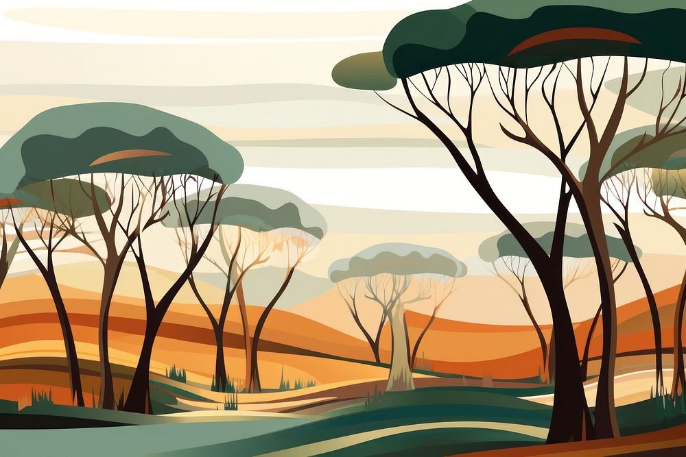 Vector savana forest impressionism art illustrated grassland.