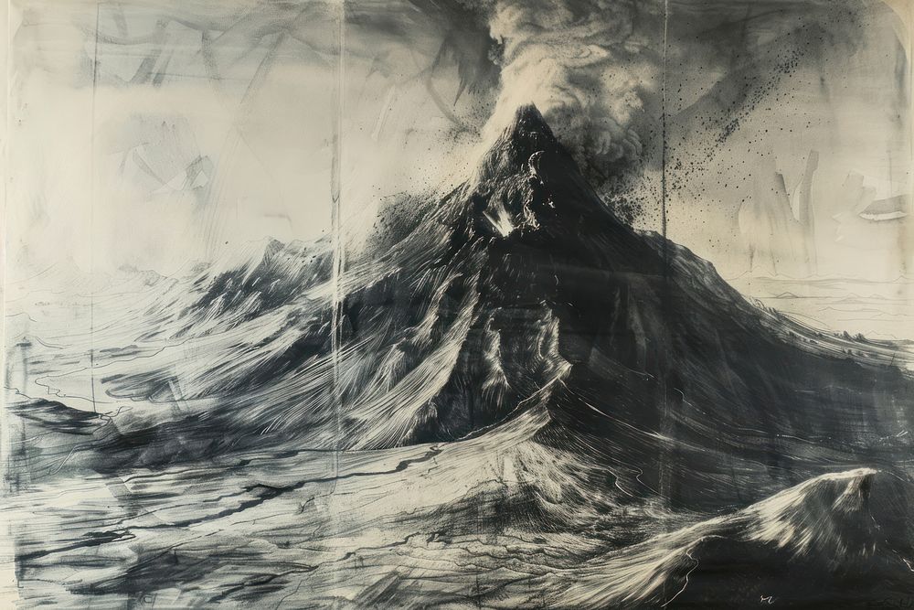 Volcano of etching volcano art mountain.