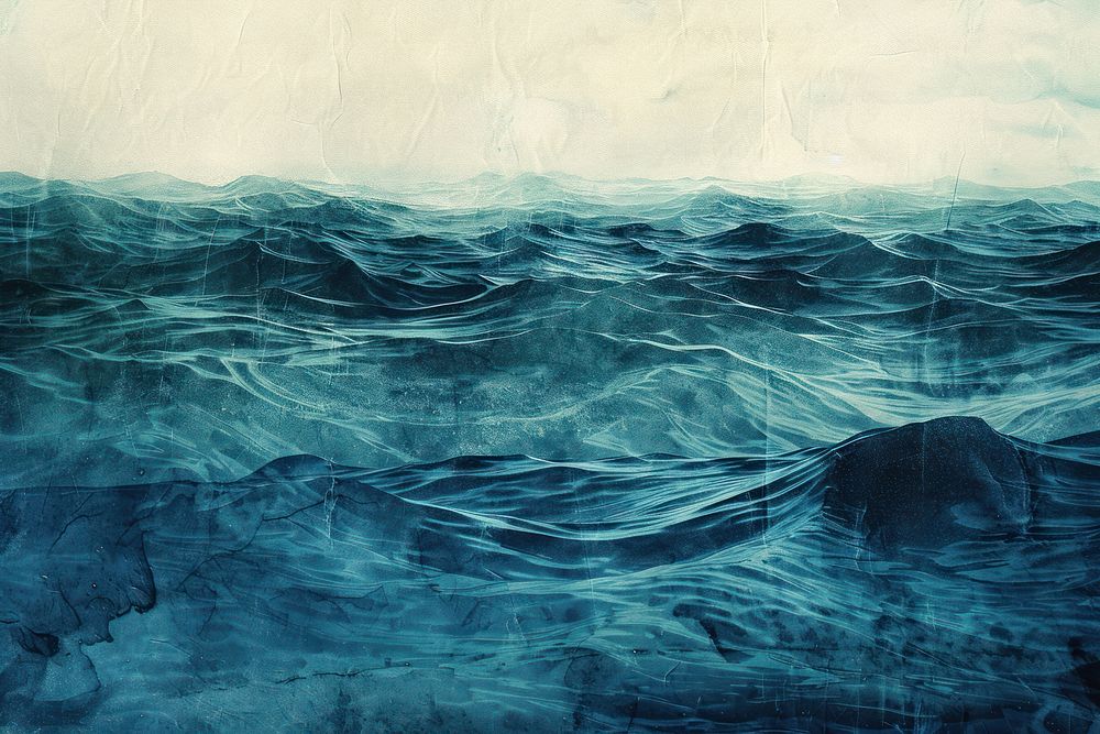 Wave ocean of etching texture art painting.