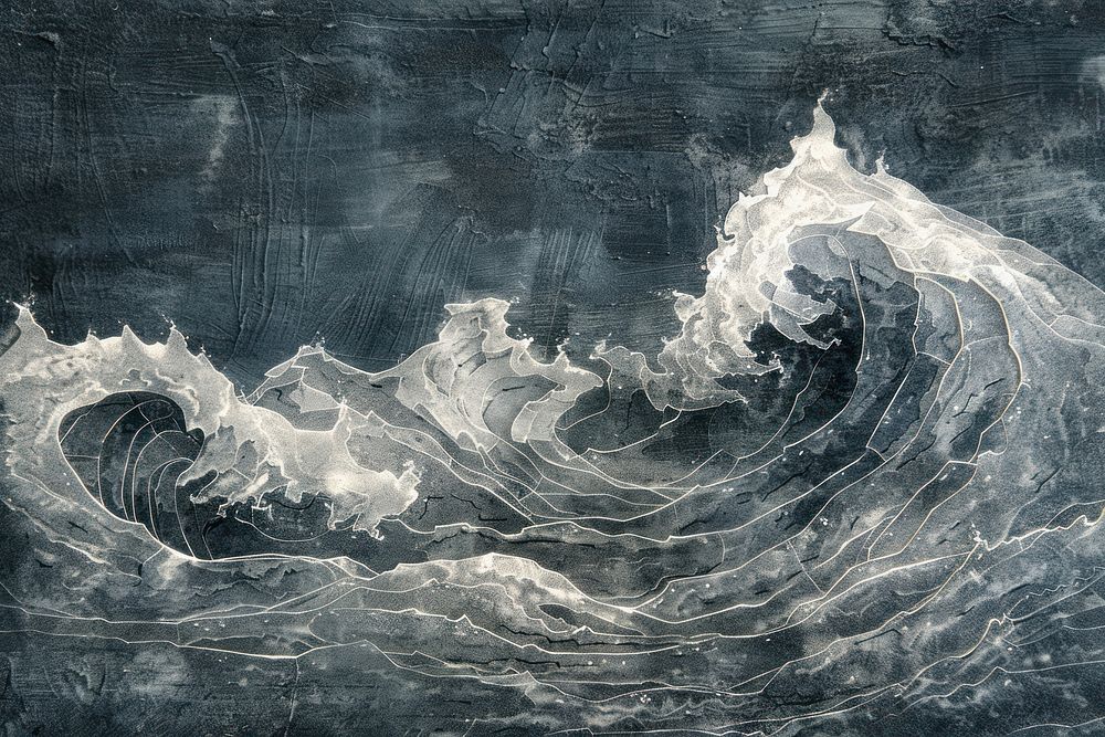 Wave ocean etching art blackboard | Free Photo Illustration - rawpixel