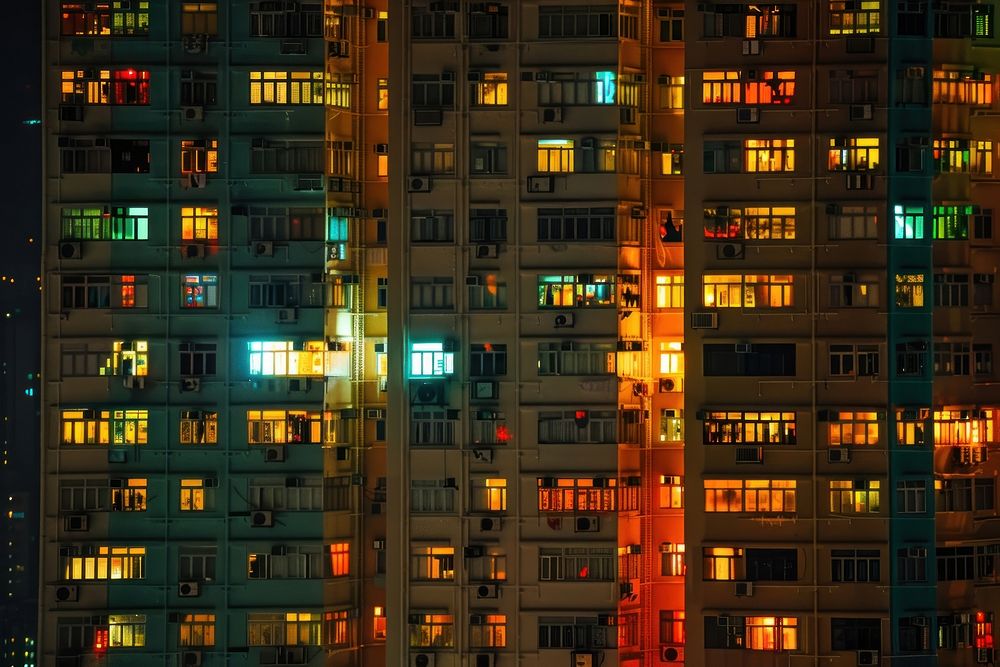 Apartment building night city architecture.