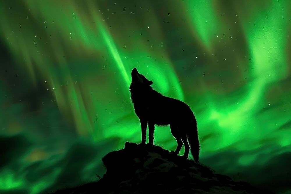 Wolf silhouette photography aurora sky outdoors.
