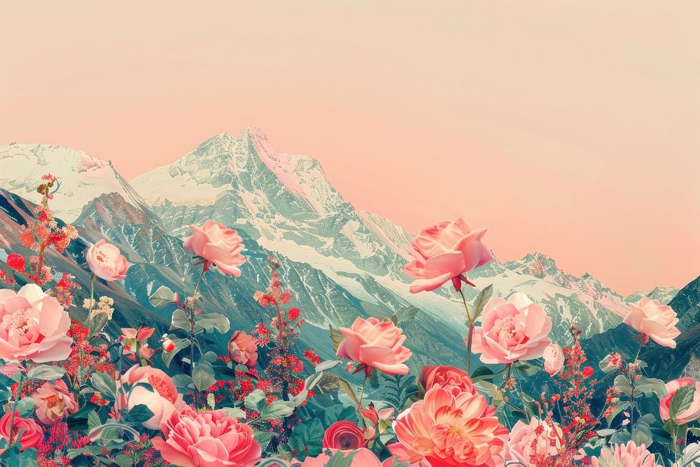 Flower Collage mountain scence flower landscape outdoors.