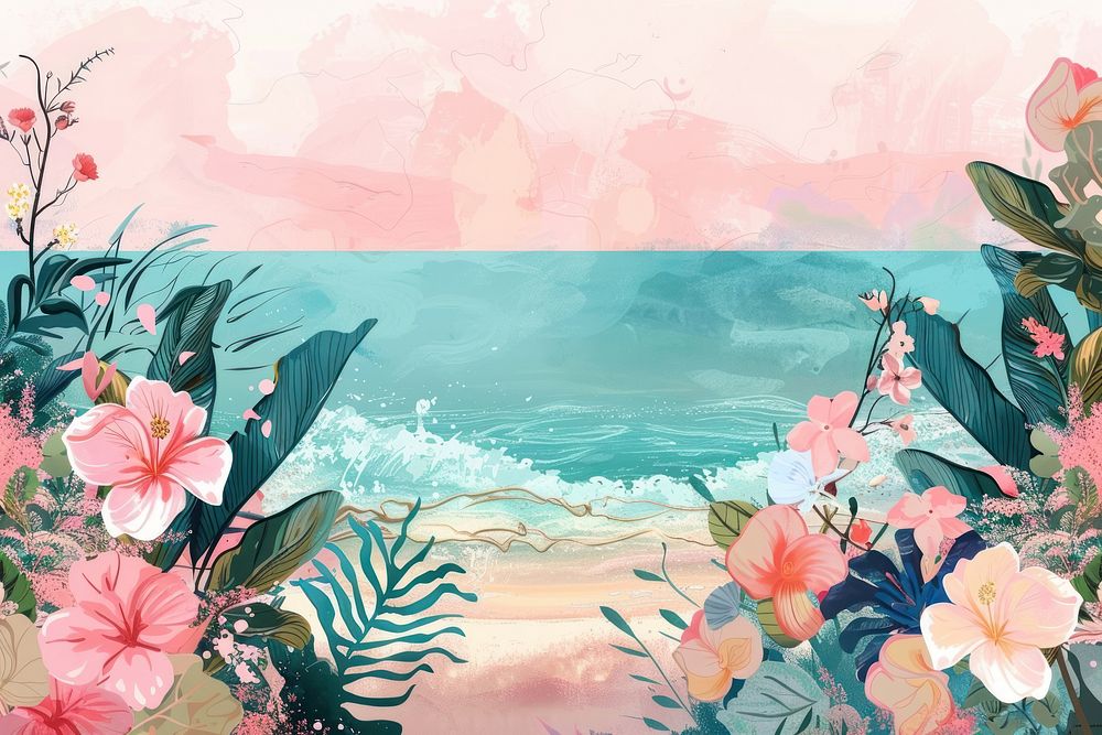 Flower Collage beach scence pattern flower painting.