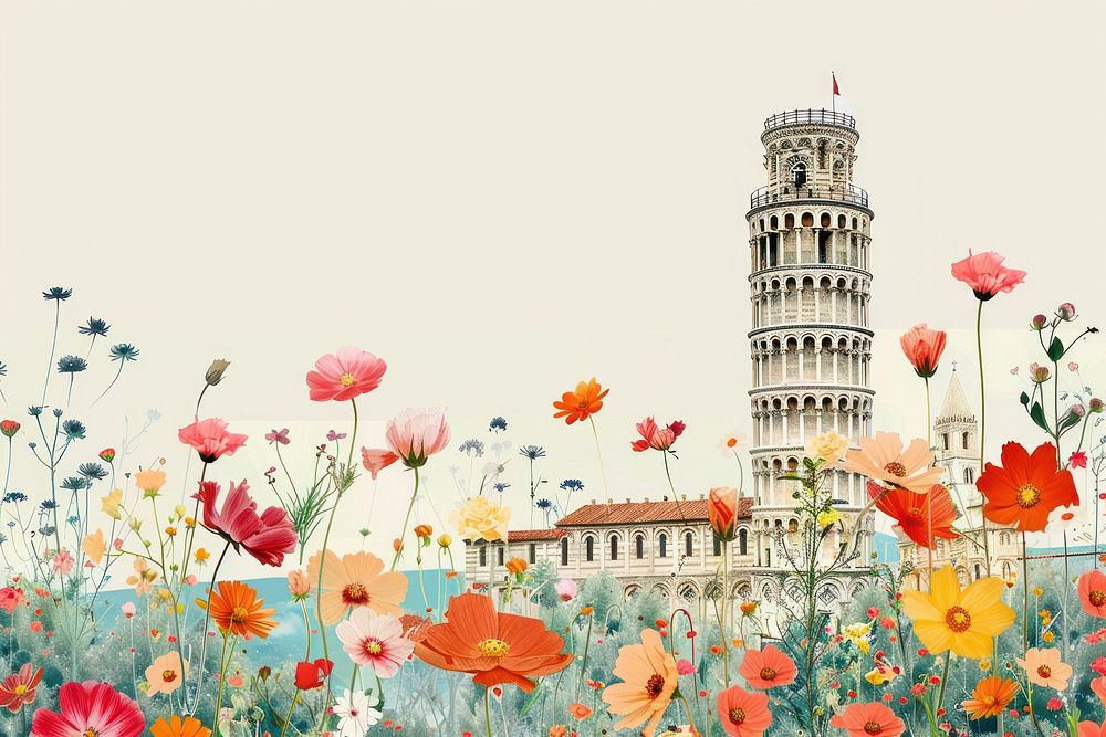 Flower Collage Pisa Italy scence flower architecture building.