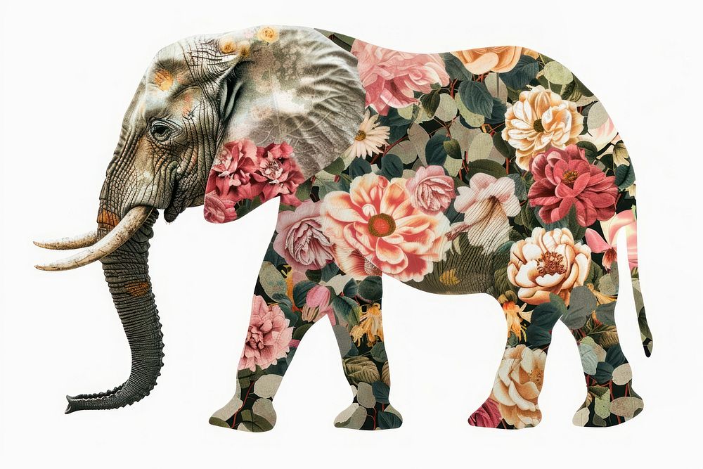 Flower Collage Elephant elephant wildlife reptile.