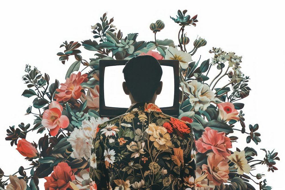 Person watching TV pattern flower person.